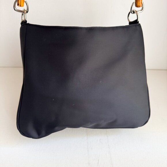 Vintage Banana Republic Black Nylon Bag w Bamboo Handle - Picture 7 of 9